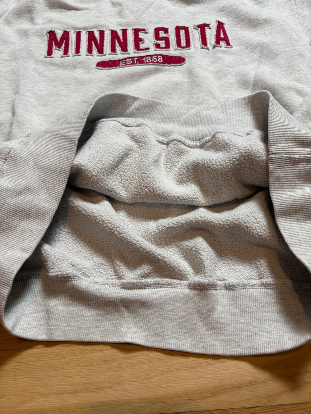 Signature Minnesota Crewneck Sweatshirt in Light Gray with Red Lettering - Picture 8 of 16